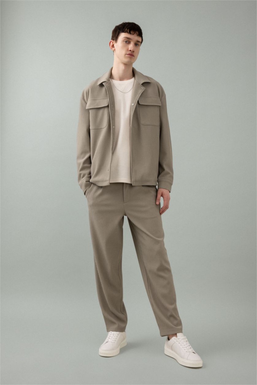 MAN Light Khaki Tapered Fit Regular Hem Trousers