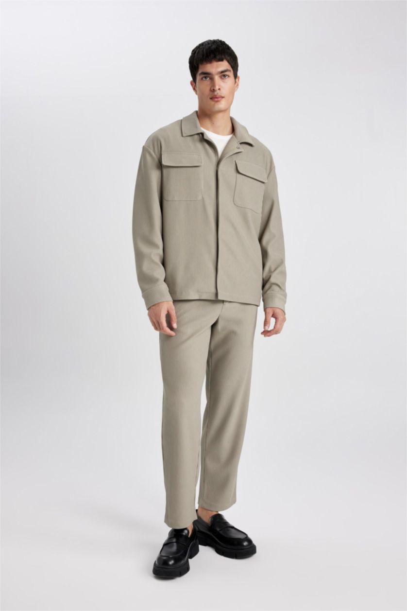 MAN Light Khaki Tapered Fit Regular Hem Trousers