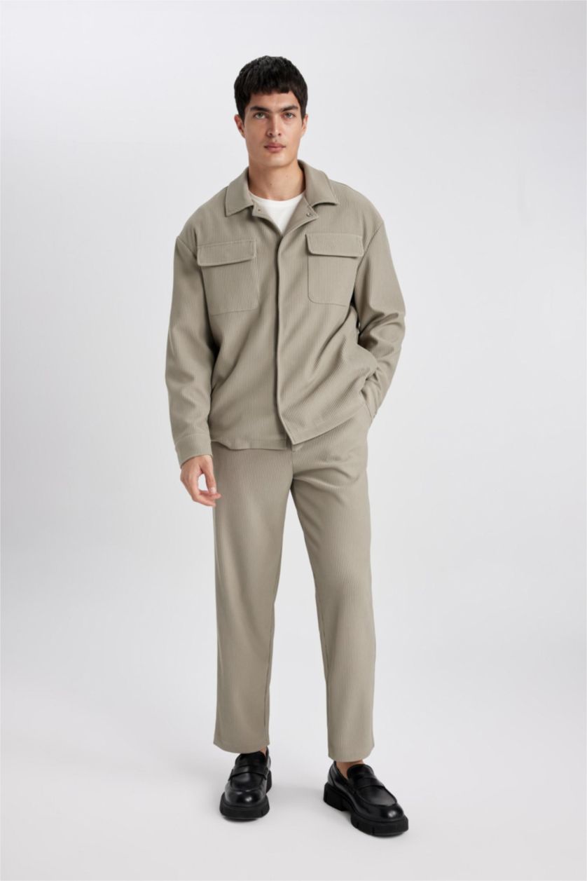 MAN Light Khaki Tapered Fit Regular Hem Trousers