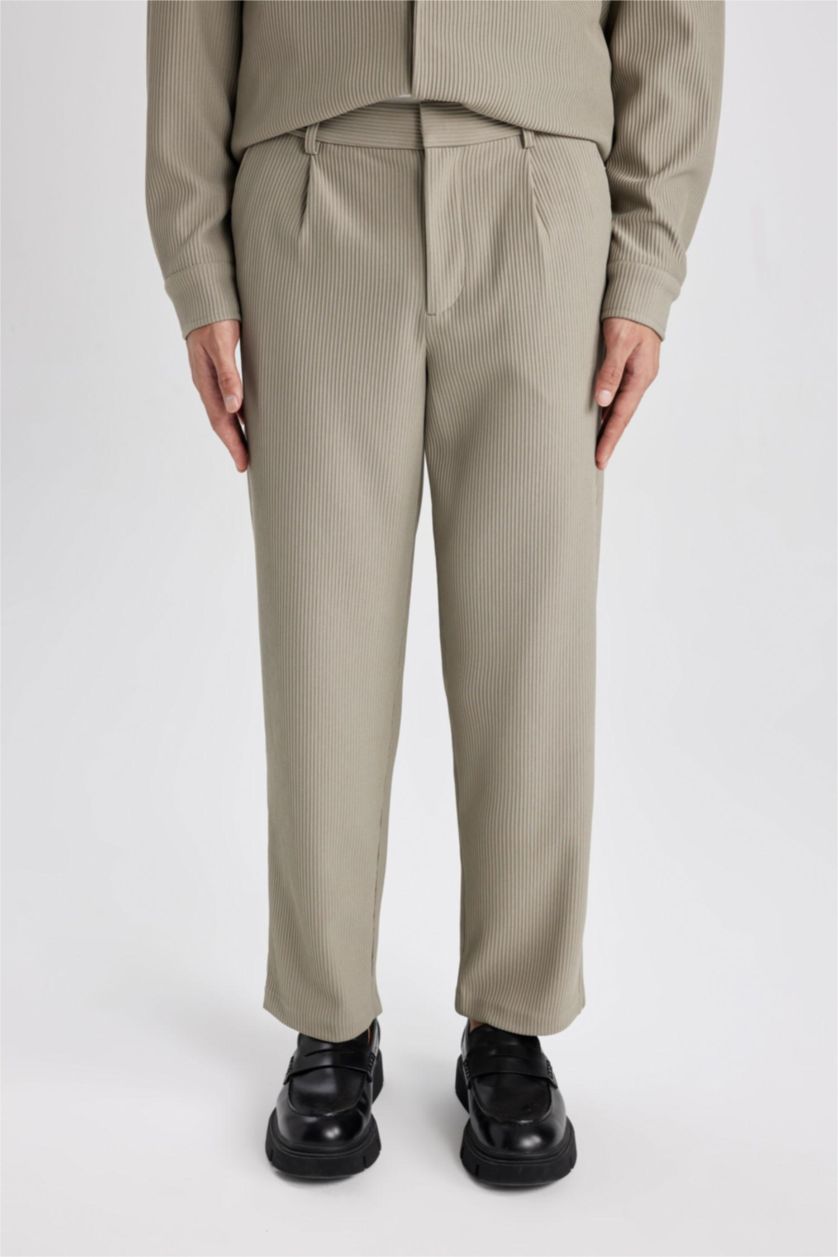 MAN Light Khaki Tapered Fit Regular Hem Trousers