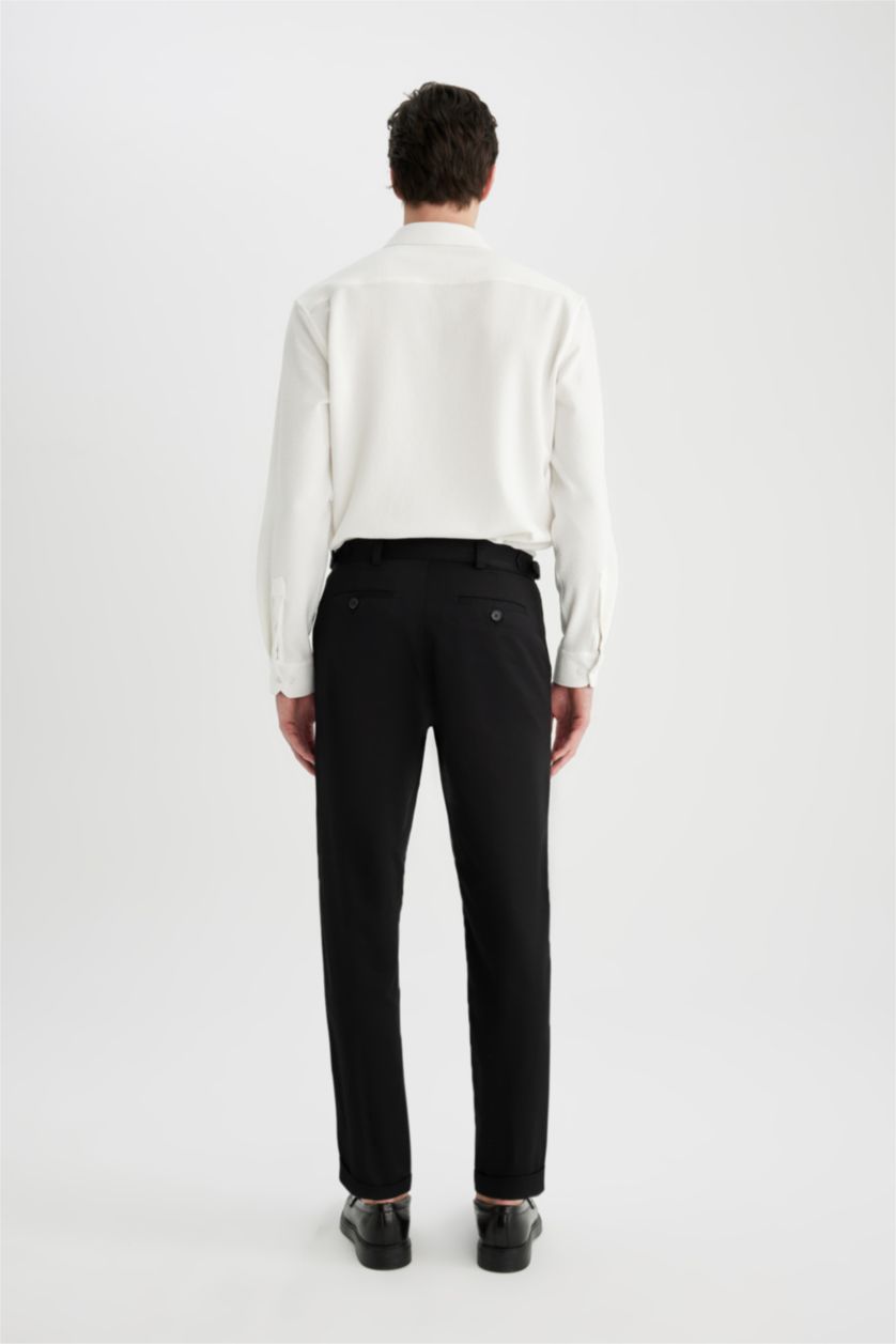 Man Black Tapered Fit Double Hem Twill Trousers