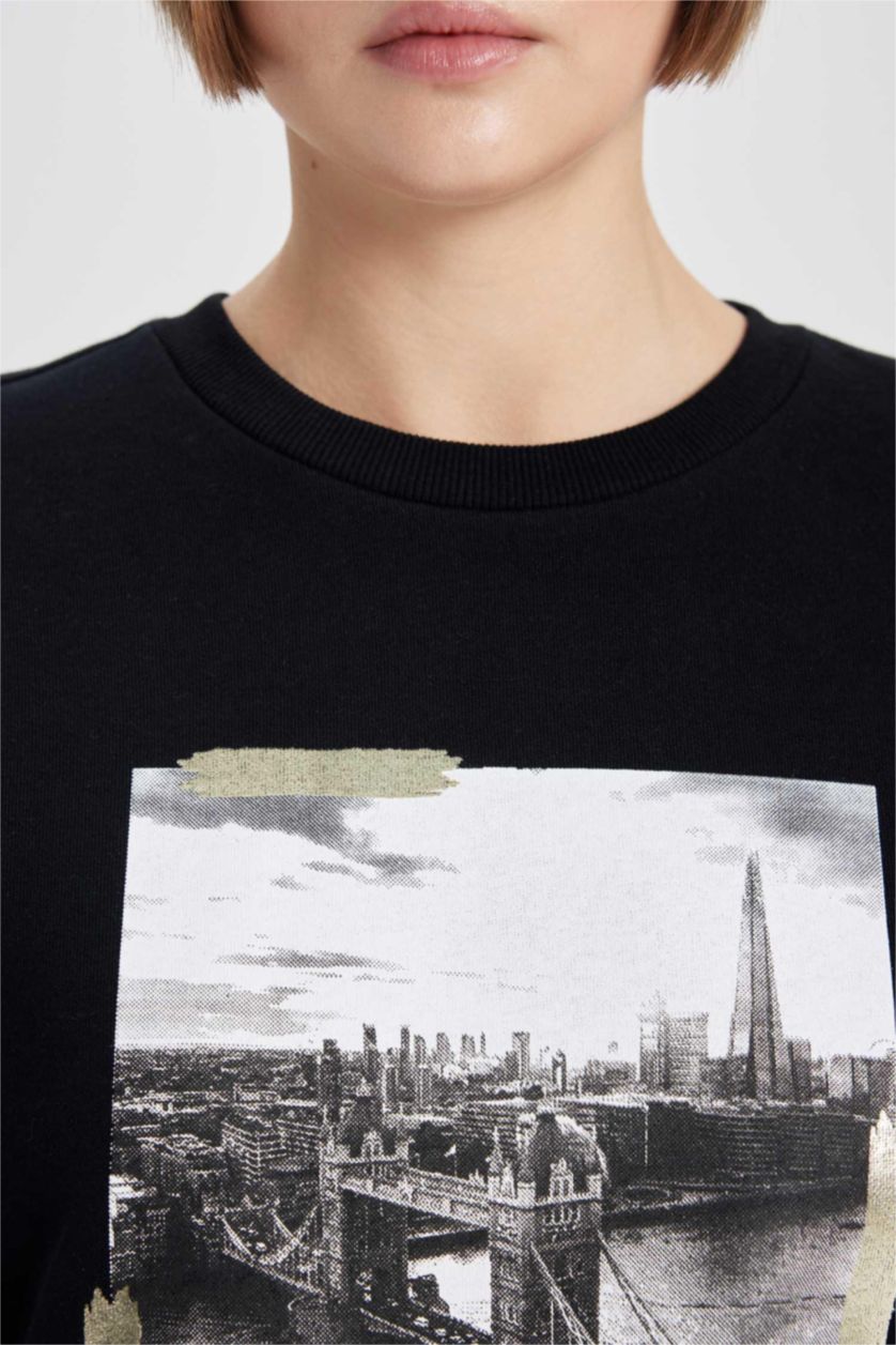 نساء أسود سويت شيرت اوفر سايز بياخة مستديرة