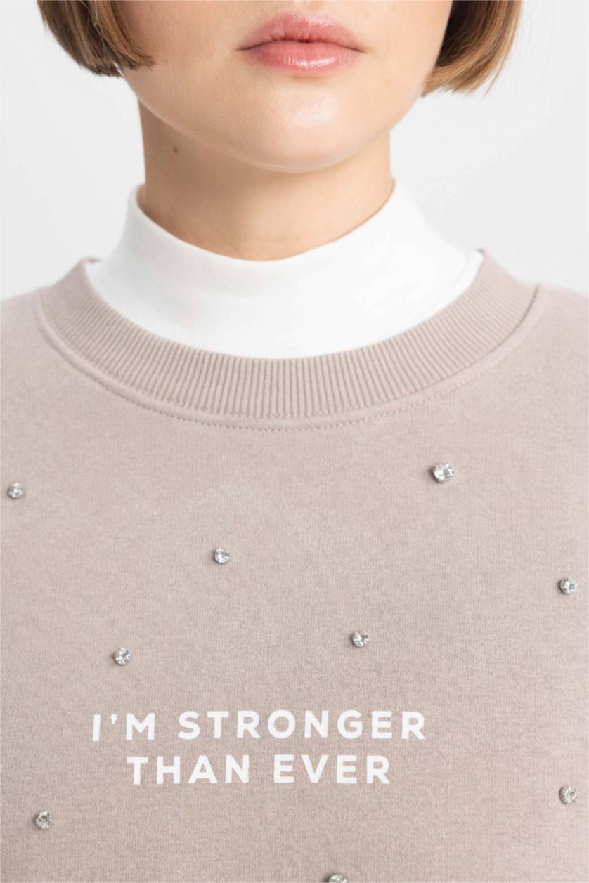 FEMME Beige Sweatshirt Épais Coupe Relaxant Col Rond