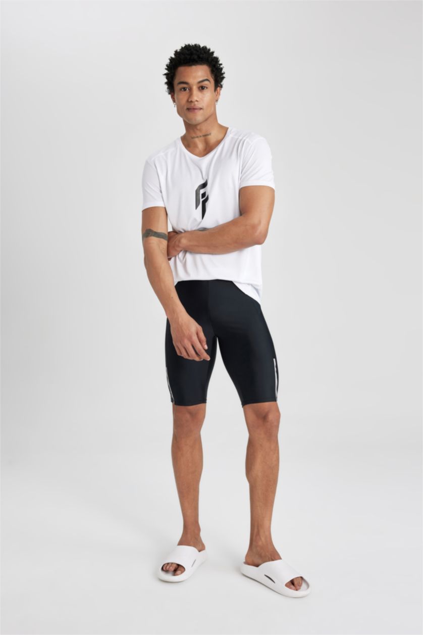 Man Black Slim Fit Biker Swim Shorts