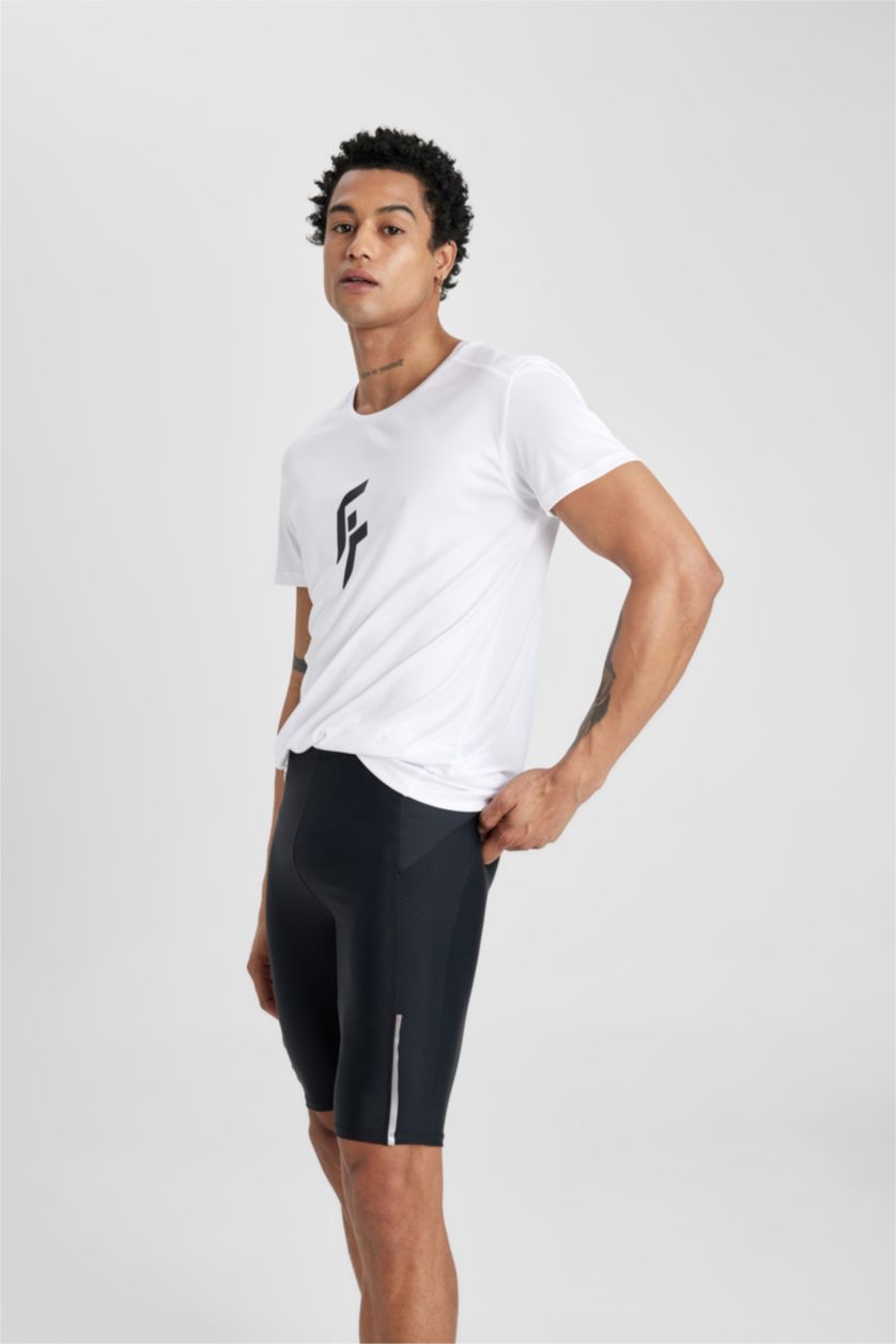 Man Black Slim Fit Biker Swim Shorts