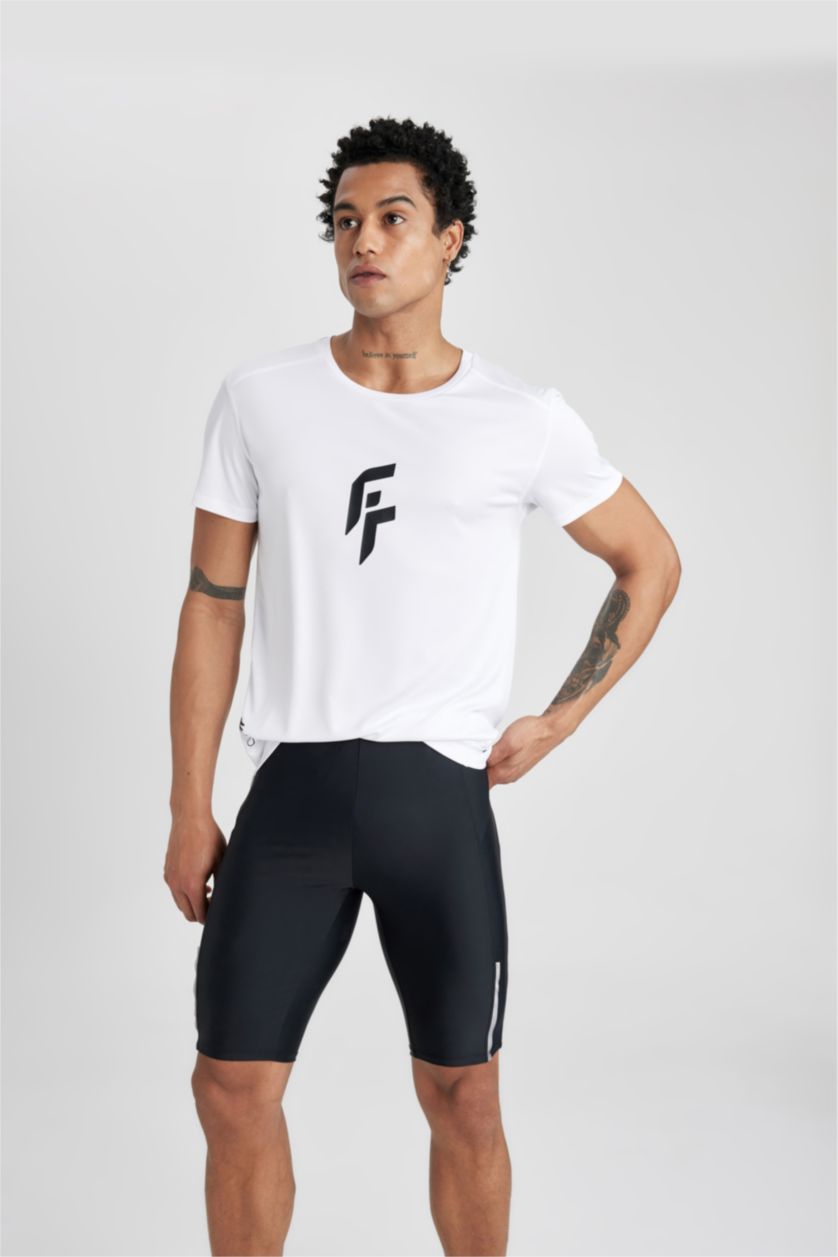 Man Black Slim Fit Biker Swim Shorts