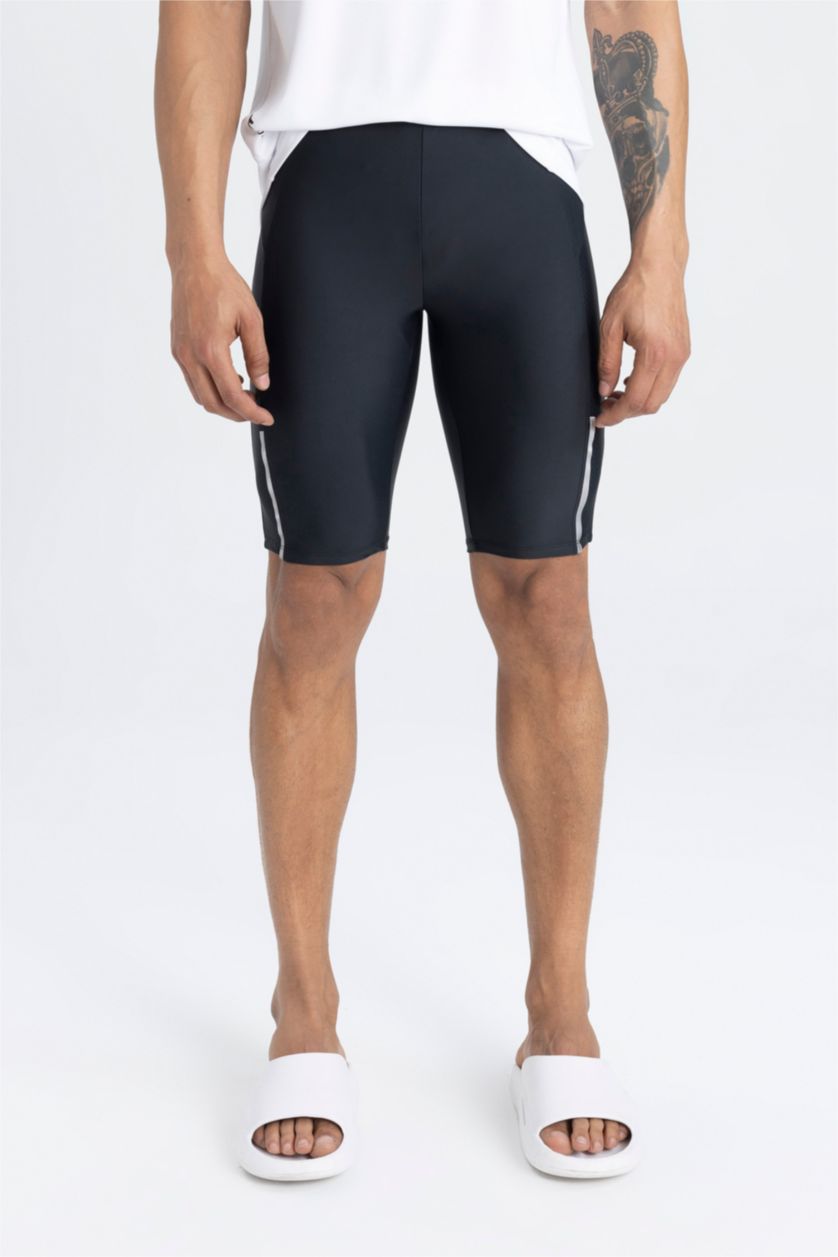 Man Black Slim Fit Biker Swim Shorts