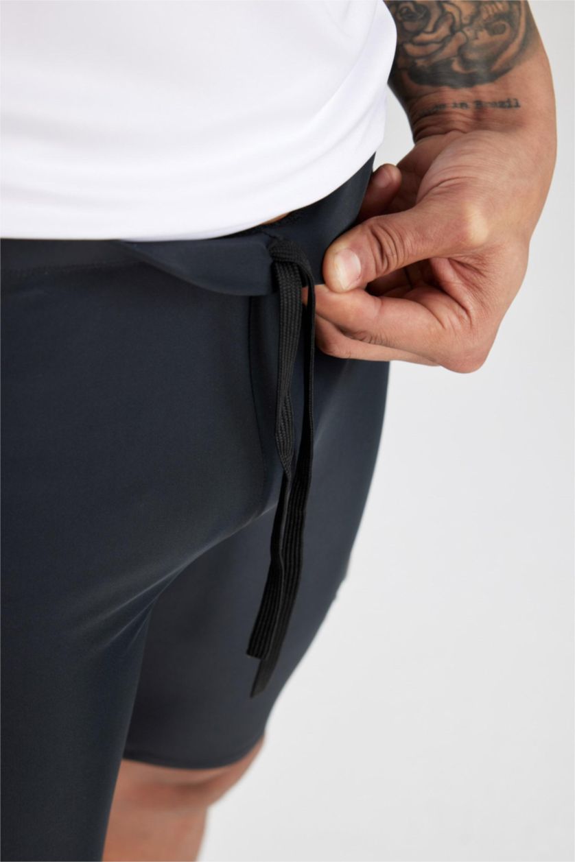 Man Black Slim Fit Biker Swim Shorts