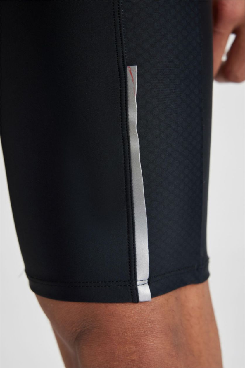 Man Black Slim Fit Biker Swim Shorts