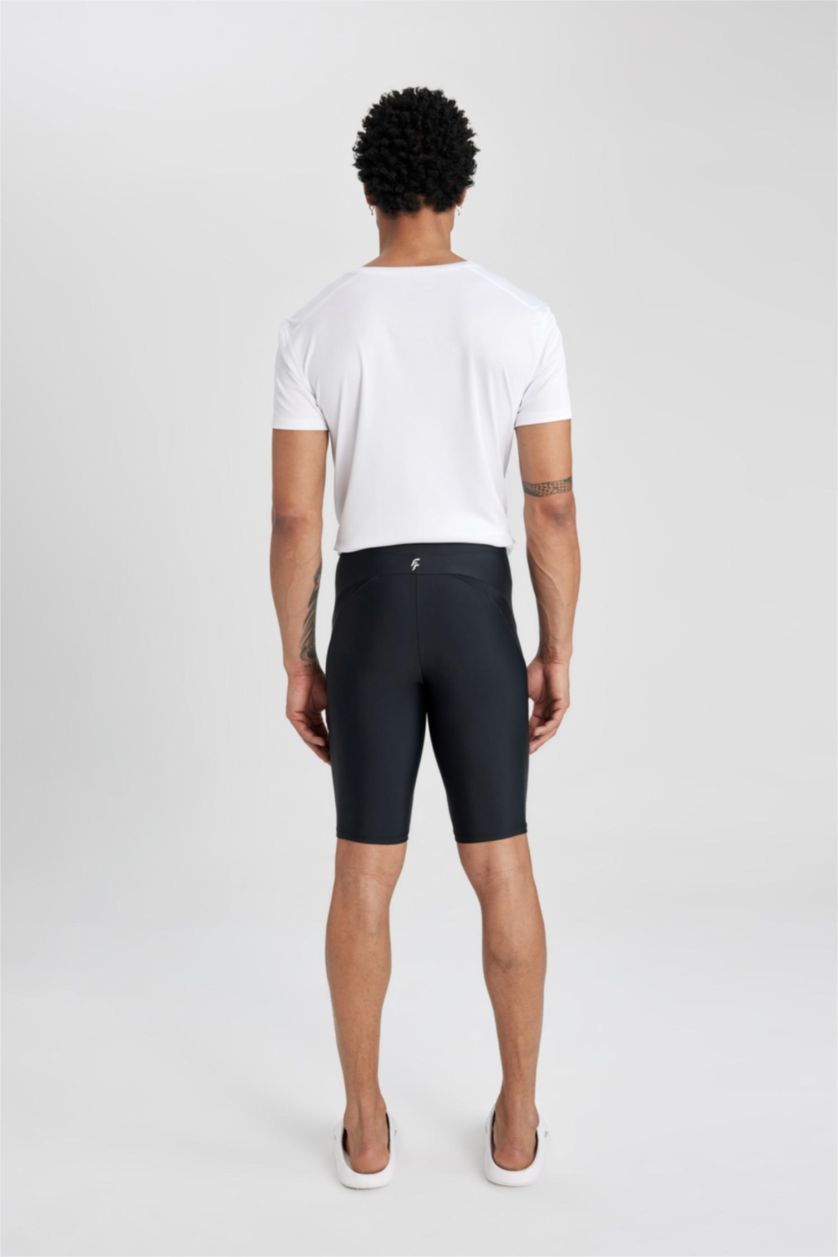 Man Black Slim Fit Biker Swim Shorts