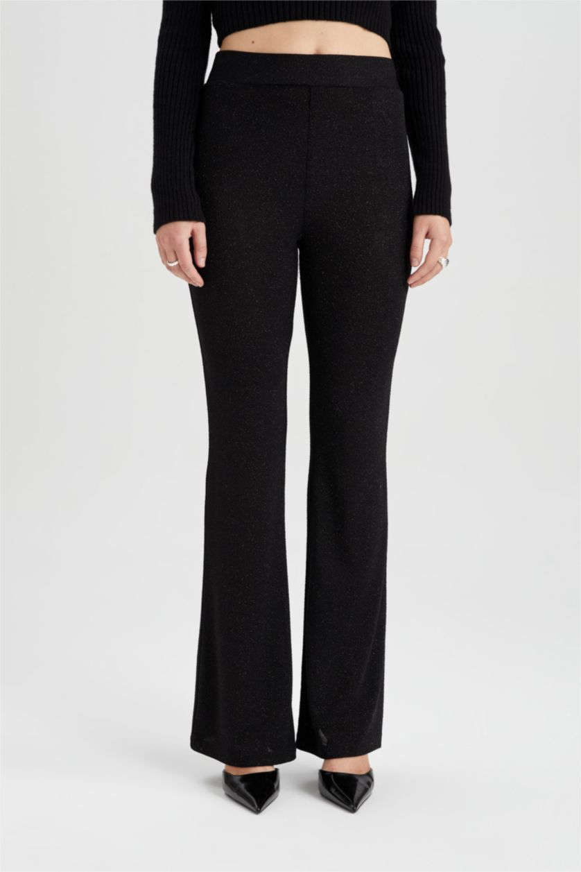 نساء أسود بنطرون جارلس لامع برجل واسع وايد ليج