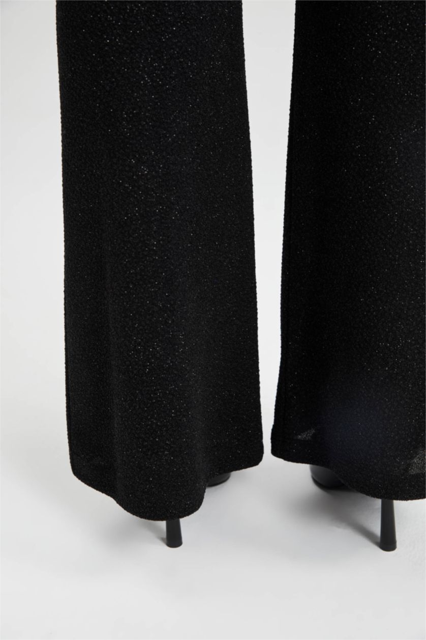 نساء أسود بنطرون جارلس لامع برجل واسع وايد ليج