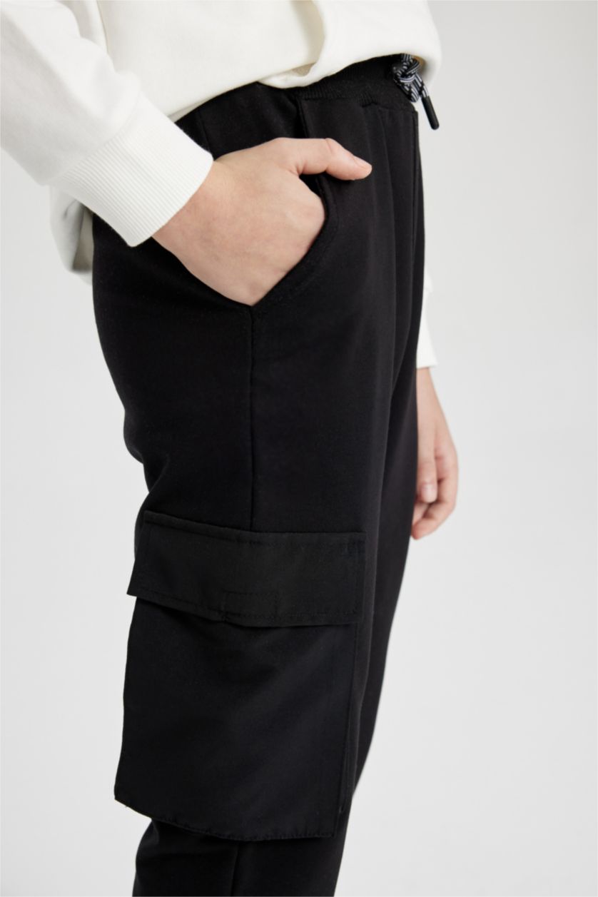 Erkek Çocuk - Genç Erkek Siyah Erkek Çocuk Beli Paçası Lastikli Kargo Cepli Jogger Eşofman Altı