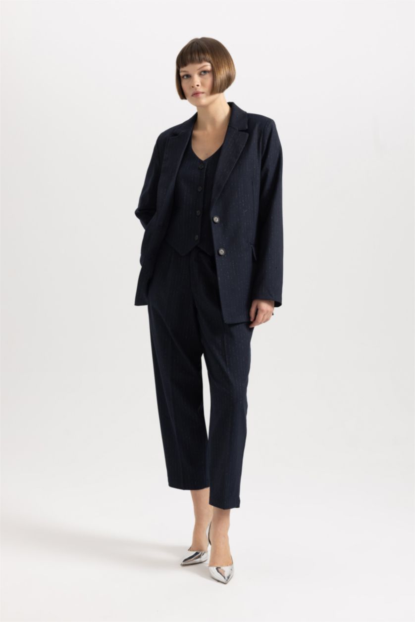 حريمي كحلي بليزر مخطط قصة فضفاضة