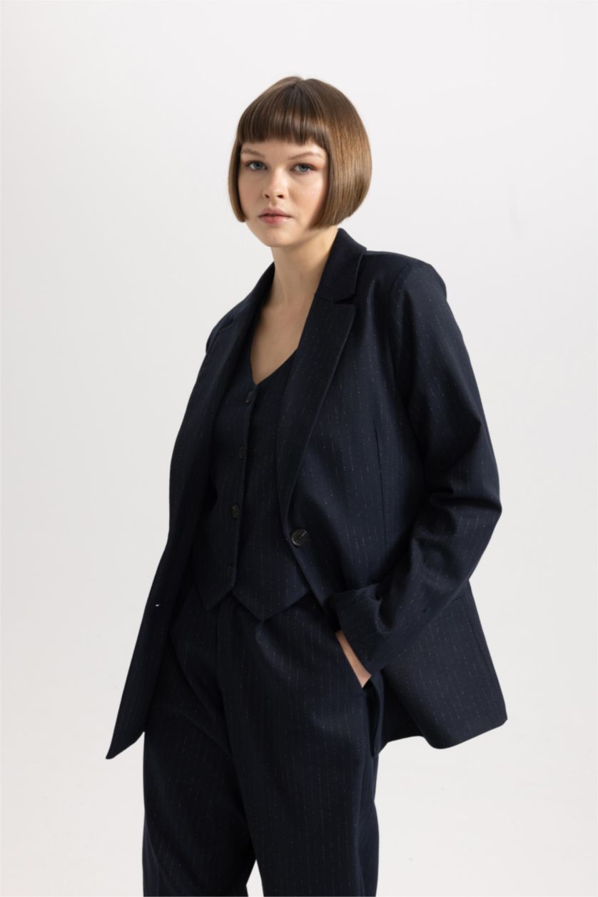 حريمي كحلي بليزر مخطط قصة فضفاضة