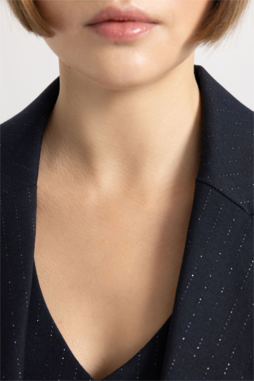 حريمي كحلي بليزر مخطط قصة فضفاضة