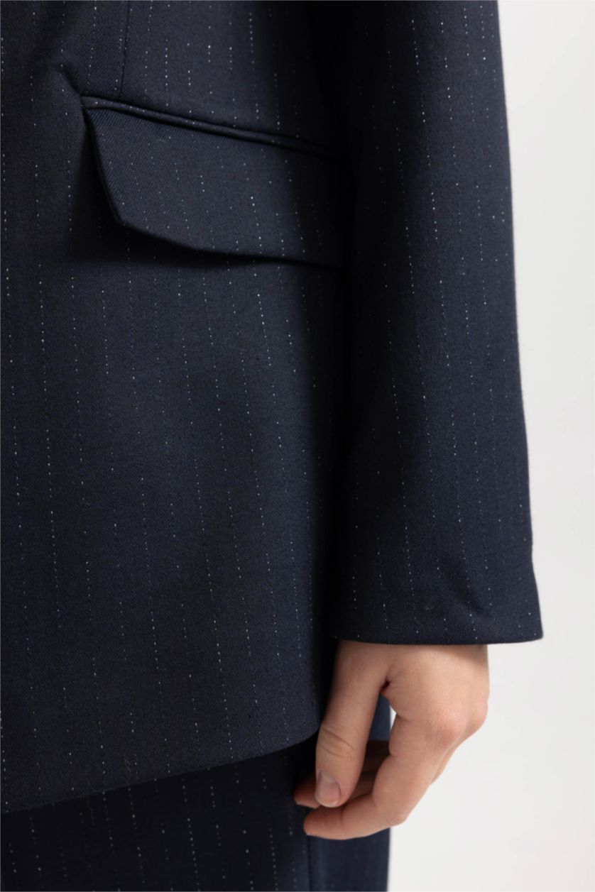 حريمي كحلي بليزر مخطط قصة فضفاضة