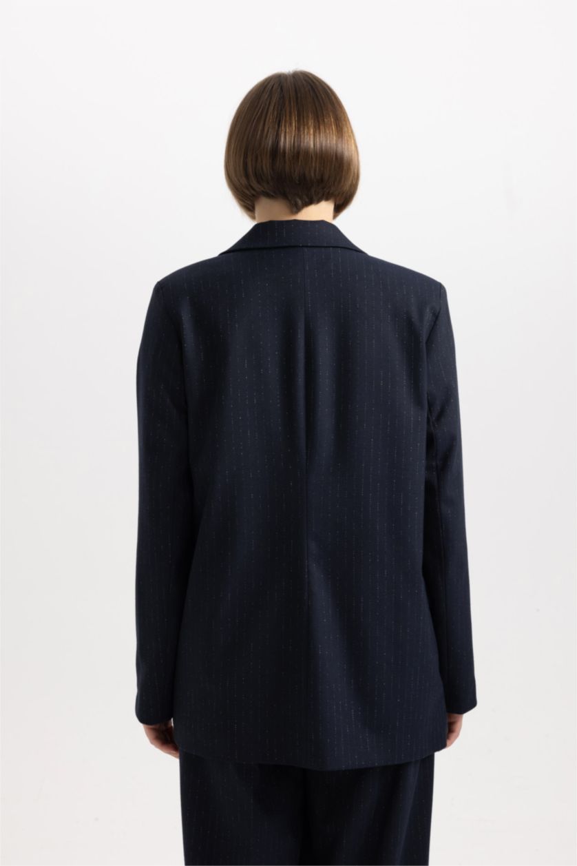 حريمي كحلي بليزر مخطط قصة فضفاضة