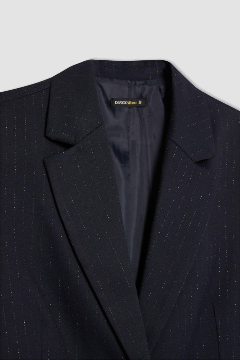 حريمي كحلي بليزر مخطط قصة فضفاضة