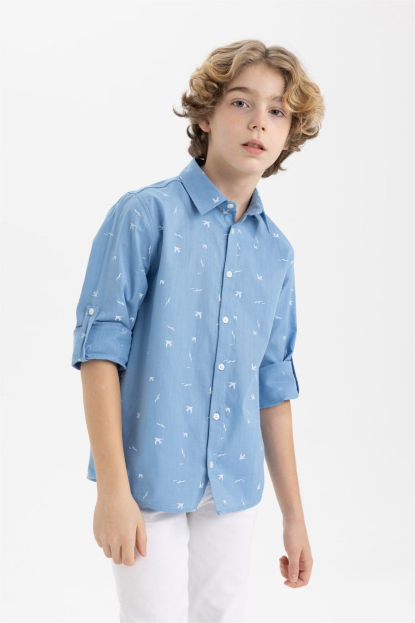 GARÇONS BLEU Clair Chemise Col Polo à Manches Longues pour Garçon