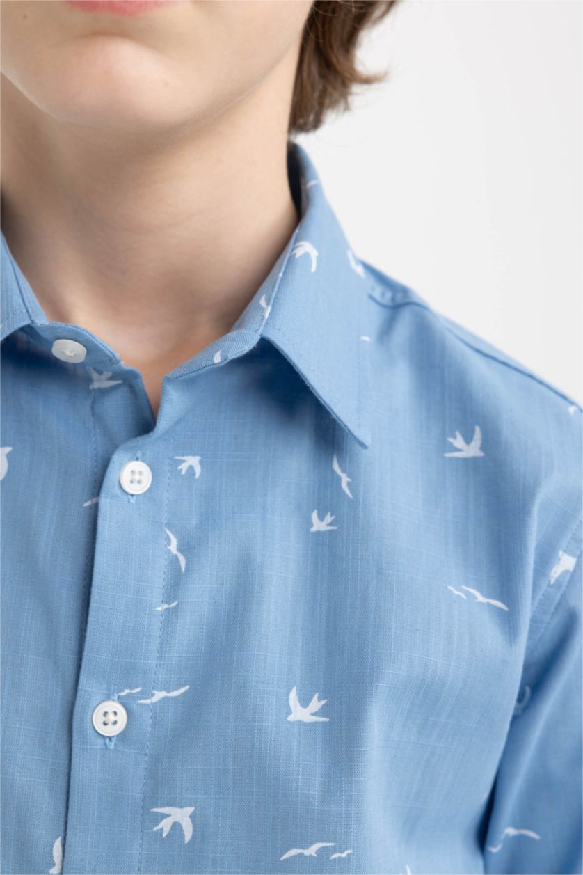 GARÇONS BLEU Clair Chemise Col Polo à Manches Longues pour Garçon