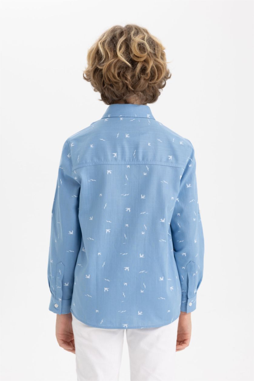 GARÇONS BLEU Clair Chemise Col Polo à Manches Longues pour Garçon