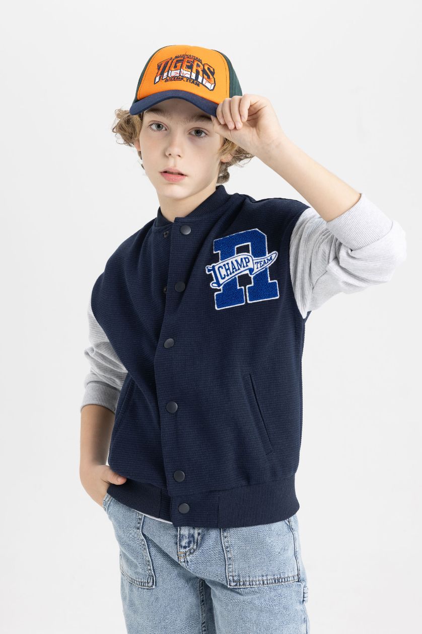 BOYS & TEENS NAVY Boy College Collar Bomber Jacket Cardigan