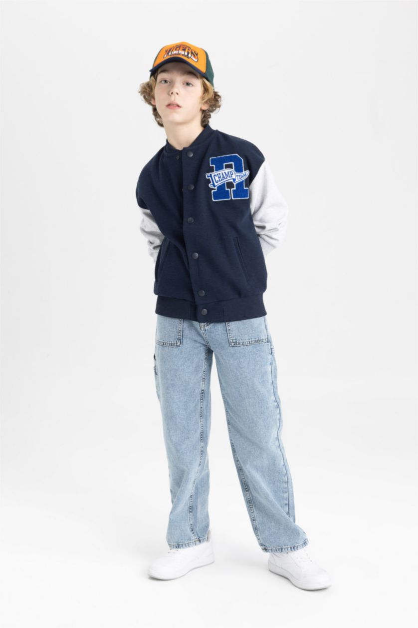 BOYS & TEENS NAVY Boy College Collar Bomber Jacket Cardigan
