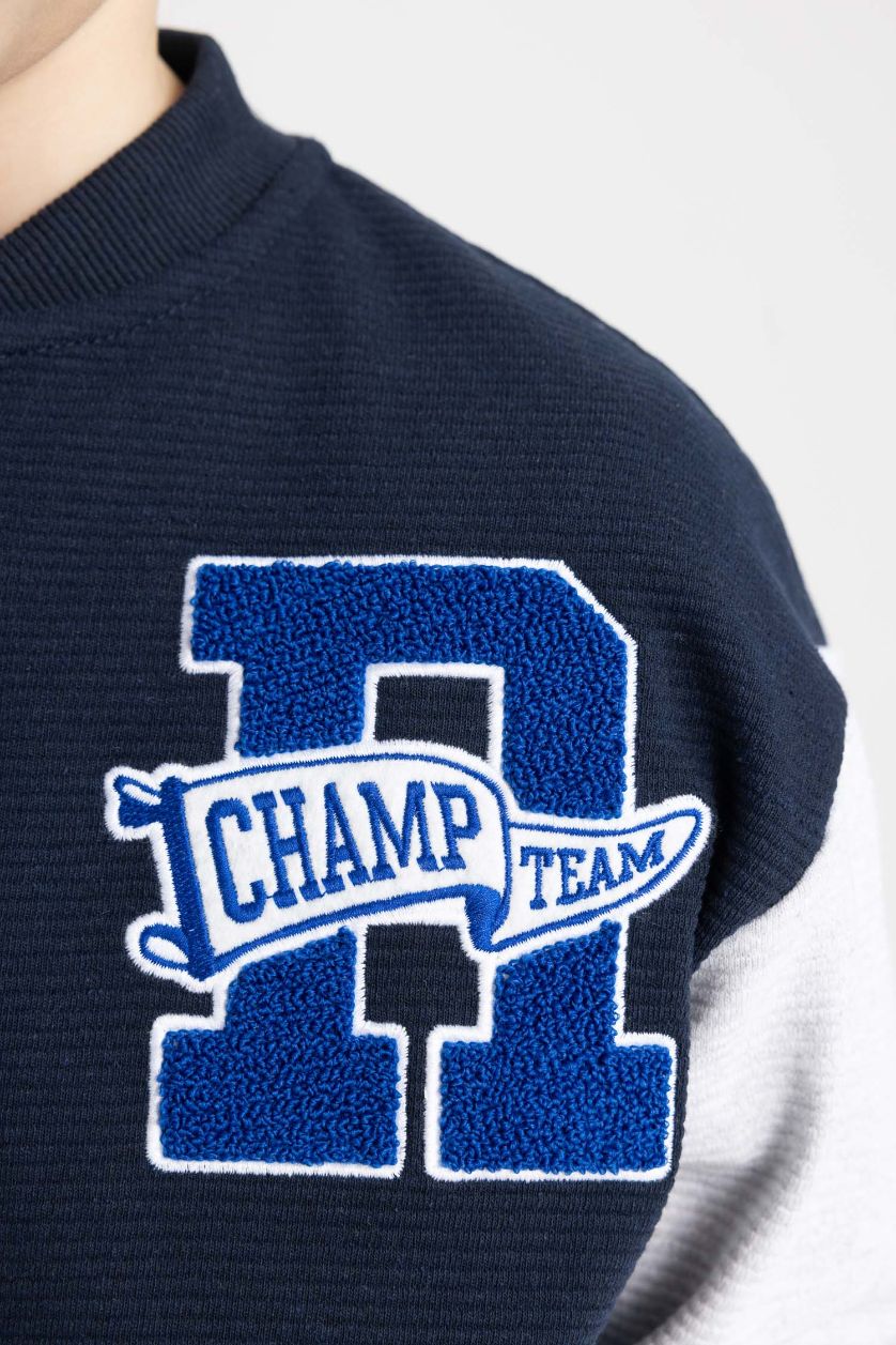 BOYS & TEENS NAVY Boy College Collar Bomber Jacket Cardigan