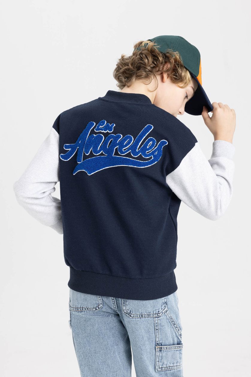 BOYS & TEENS NAVY Boy College Collar Bomber Jacket Cardigan