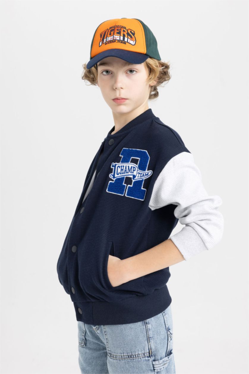 BOYS & TEENS NAVY Boy College Collar Bomber Jacket Cardigan