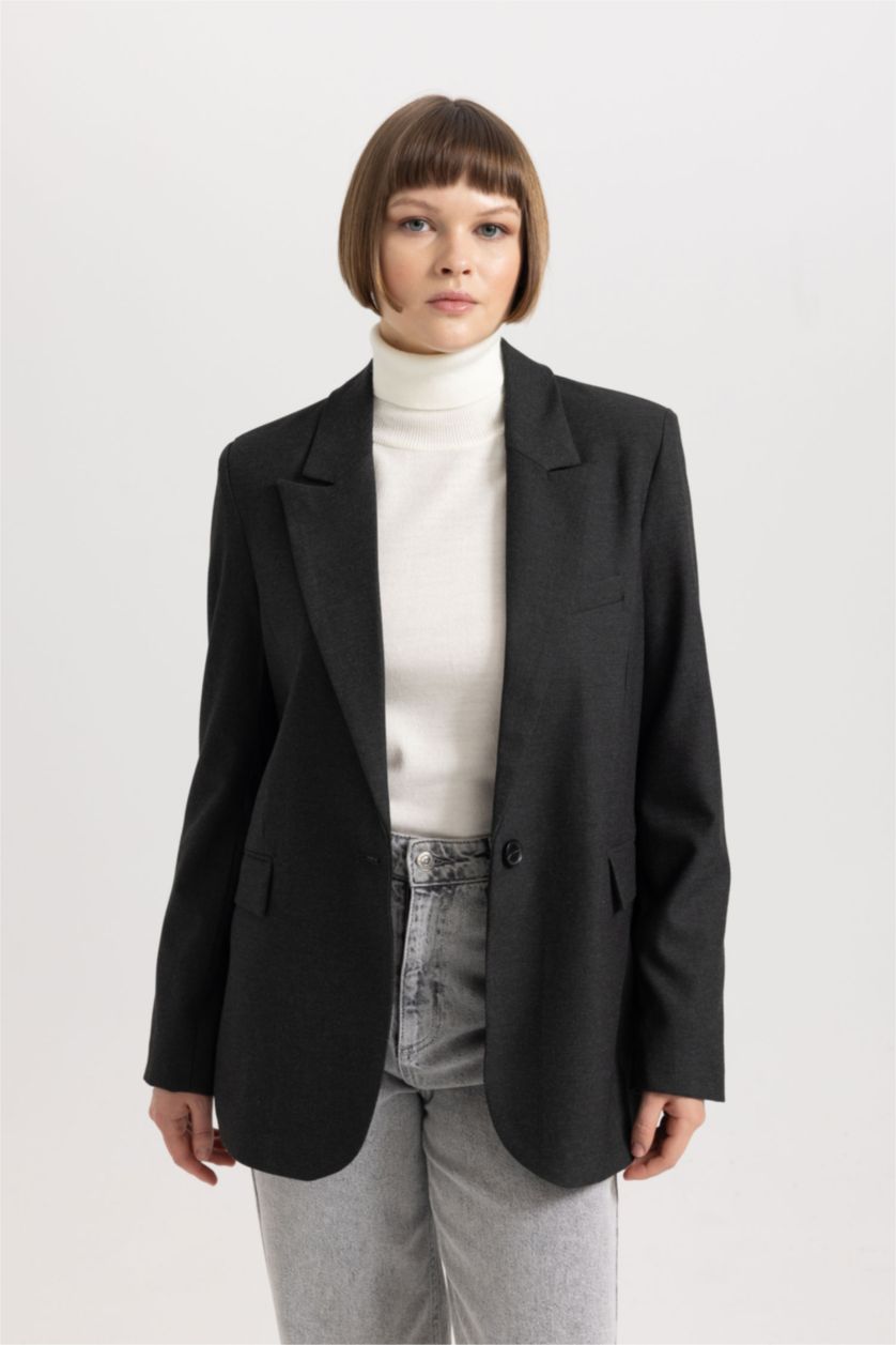 حريمي رمادي داكن بليزر اوفر سايز قصة واسعة رمادي داكن