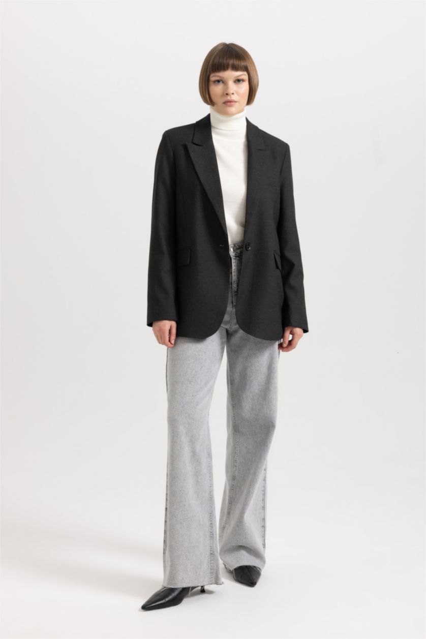 حريمي رمادي داكن بليزر اوفر سايز قصة واسعة رمادي داكن