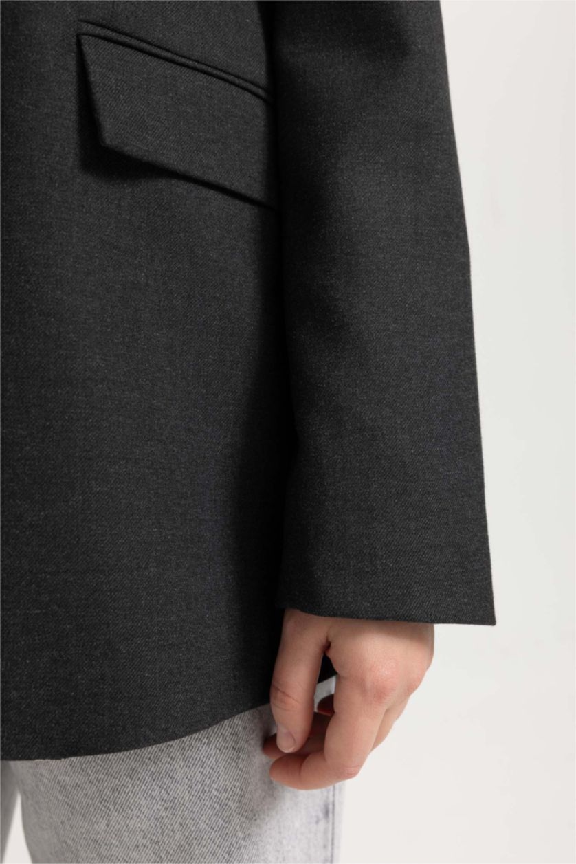 حريمي رمادي داكن بليزر اوفر سايز قصة واسعة رمادي داكن