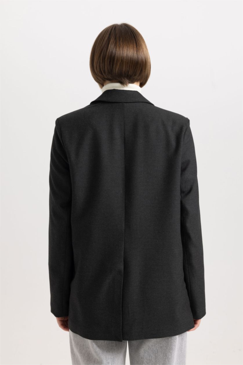 حريمي رمادي داكن بليزر اوفر سايز قصة واسعة رمادي داكن