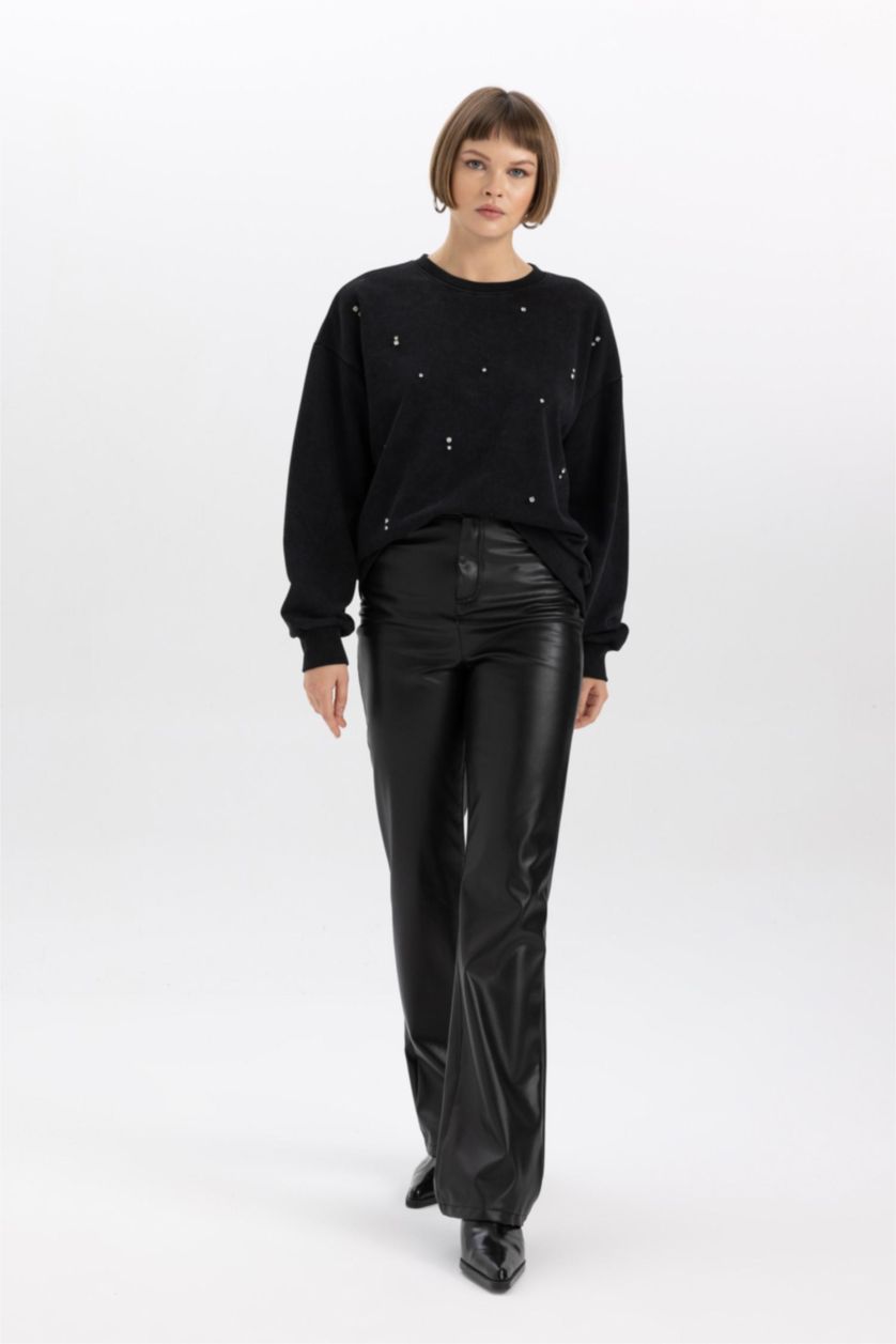WOMAN Black Relax Fit Thick Sweatshirt Fabric Sweatshirt