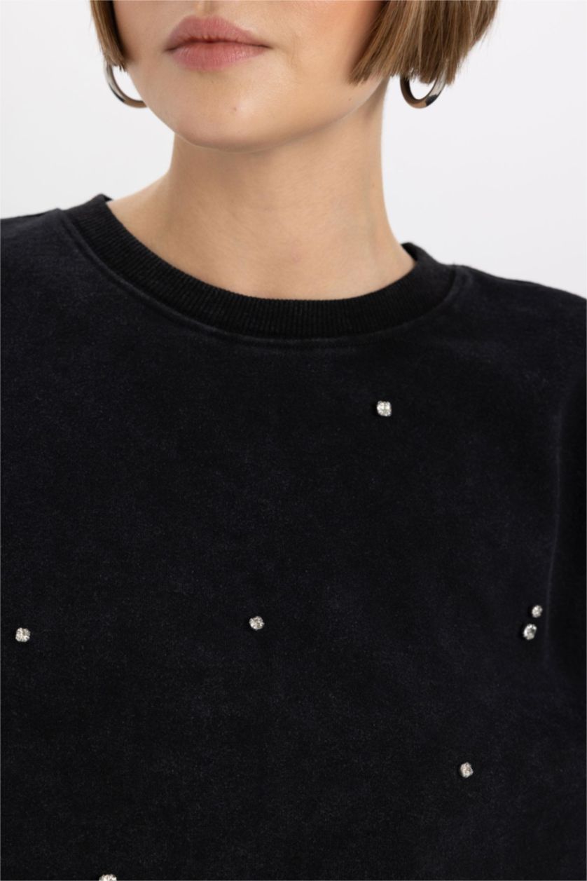 WOMAN Black Relax Fit Thick Sweatshirt Fabric Sweatshirt