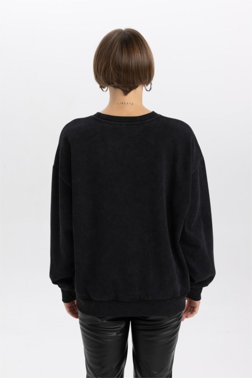 WOMAN Black Relax Fit Thick Sweatshirt Fabric Sweatshirt
