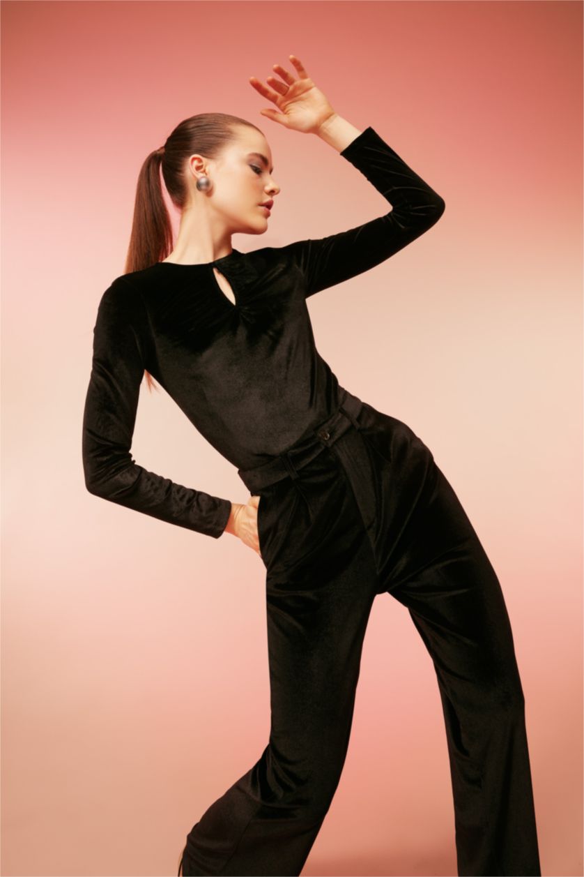 FEMME Noir T-Shirt Coupe Slim à Col Bateau à Manches Longues