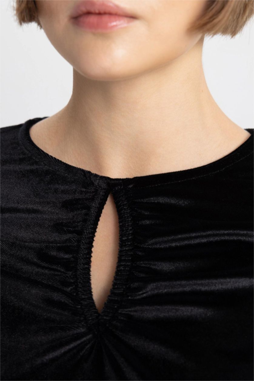 FEMME Noir T-Shirt Coupe Slim à Col Bateau à Manches Longues