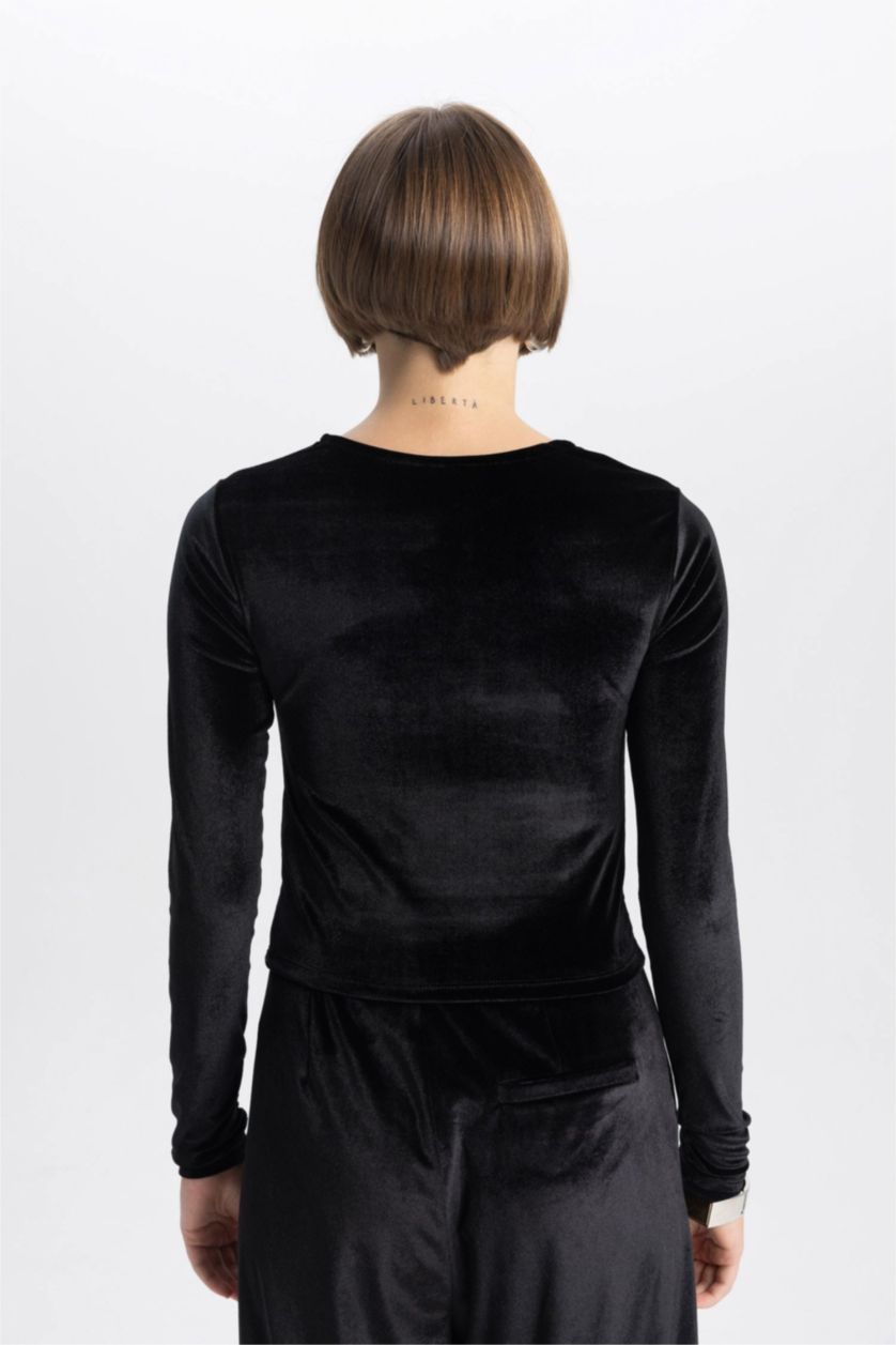 FEMME Noir T-Shirt Coupe Slim à Col Bateau à Manches Longues