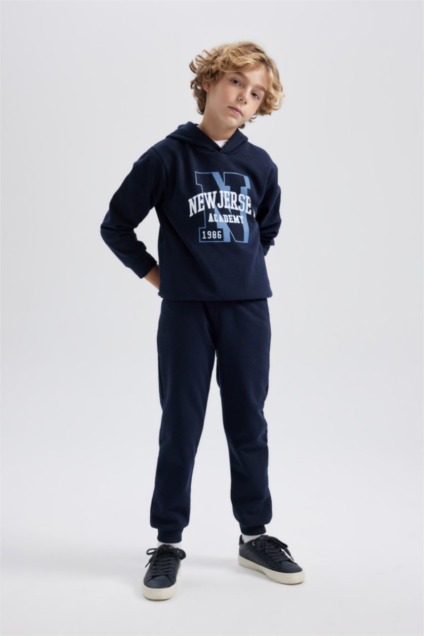 BOYS & TEENS NAVY Boy Printed Hooded Sweatshirt Sweatpants 2 Piece Set