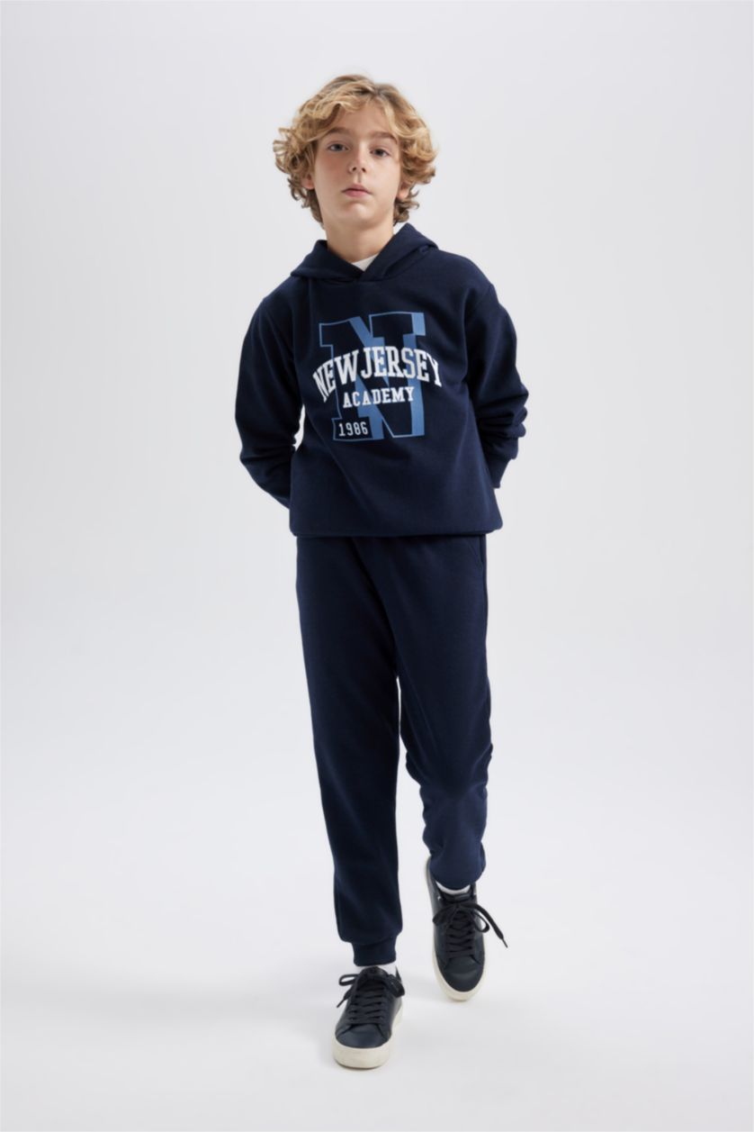 BOYS & TEENS NAVY Boy Printed Hooded Sweatshirt Sweatpants 2 Piece Set