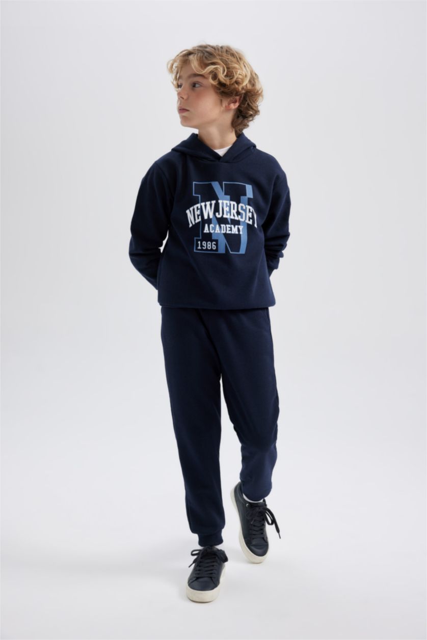 BOYS & TEENS NAVY Boy Printed Hooded Sweatshirt Sweatpants 2 Piece Set