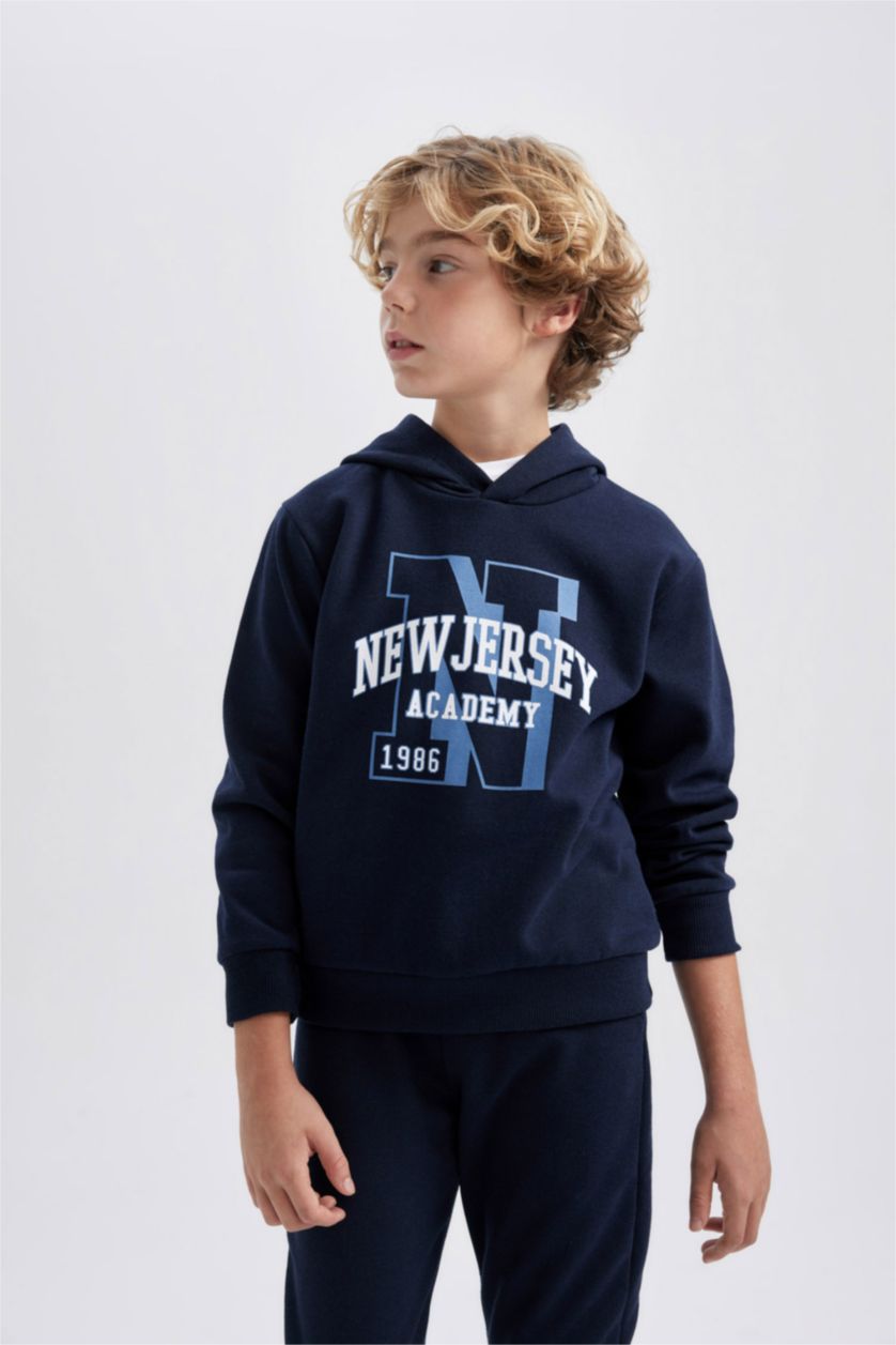BOYS & TEENS NAVY Boy Printed Hooded Sweatshirt Sweatpants 2 Piece Set