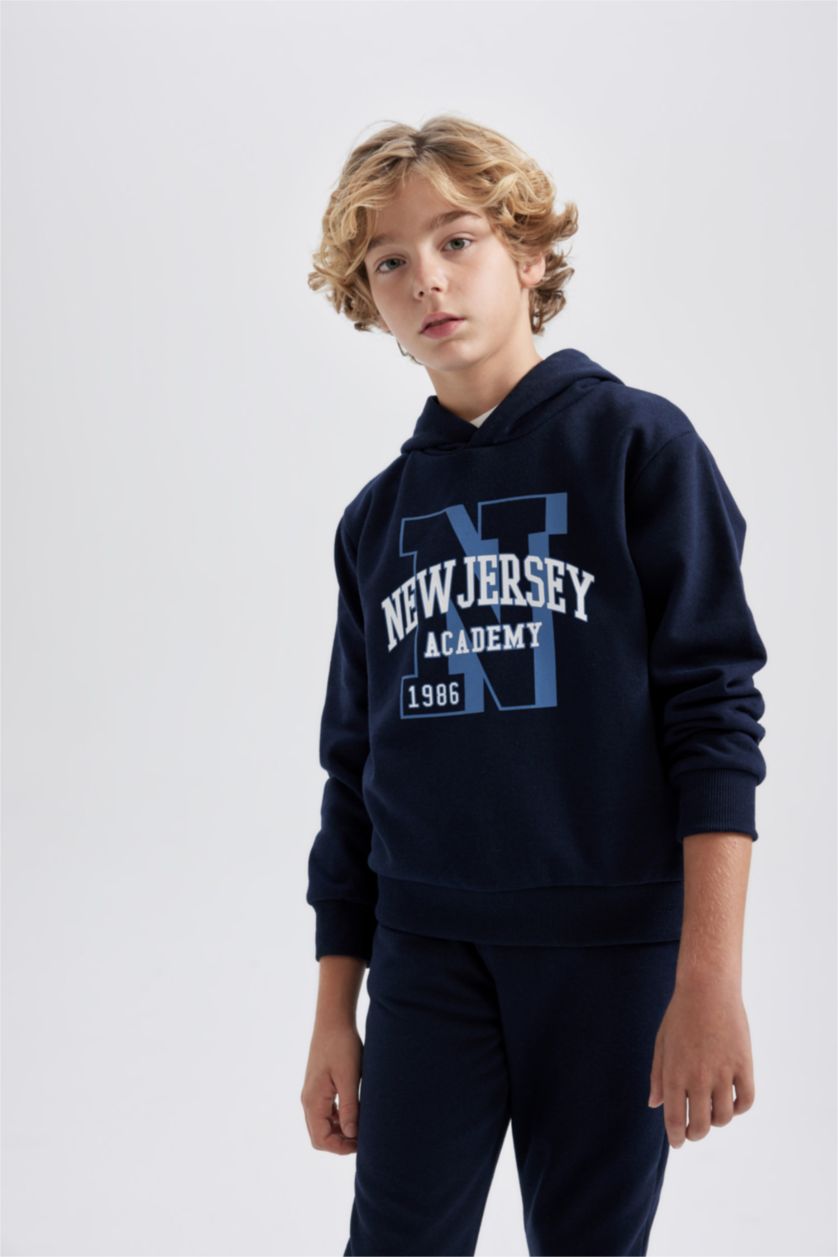 BOYS & TEENS NAVY Boy Printed Hooded Sweatshirt Sweatpants 2 Piece Set