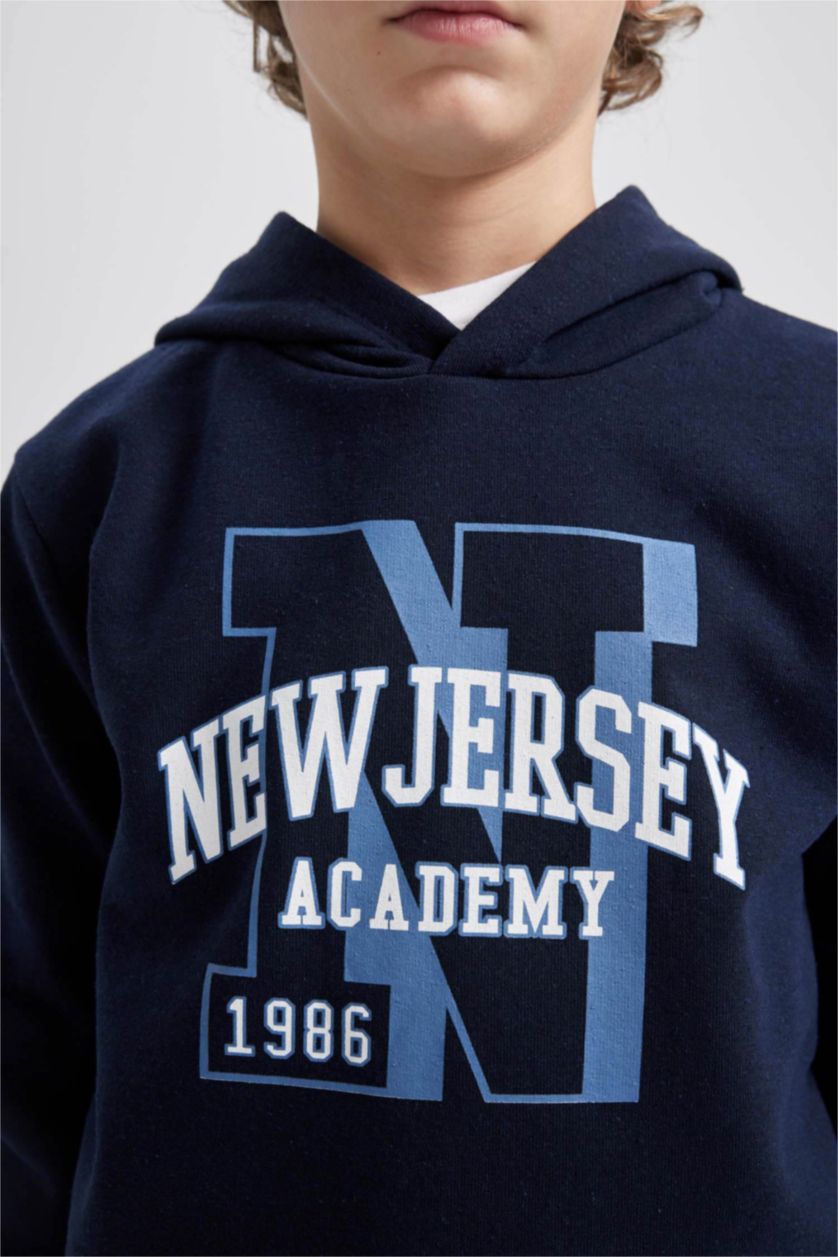 BOYS & TEENS NAVY Boy Printed Hooded Sweatshirt Sweatpants 2 Piece Set