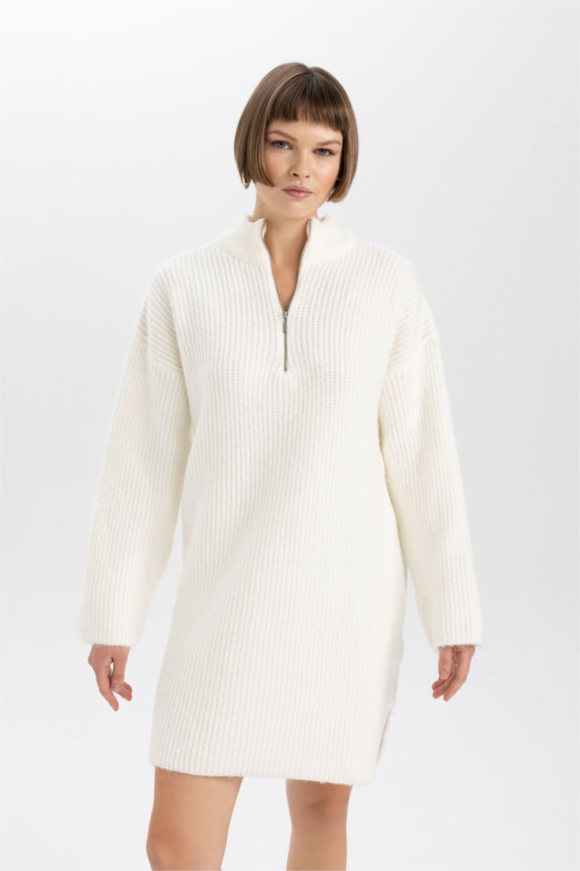 Әйелдерге Меланж Экру релакс пішімі сыдырма ұзын жеңді Көйлек