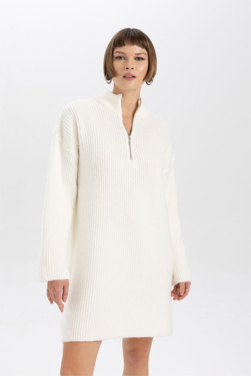 Әйелдерге Меланж Экру релакс пішімі сыдырма ұзын жеңді Көйлек