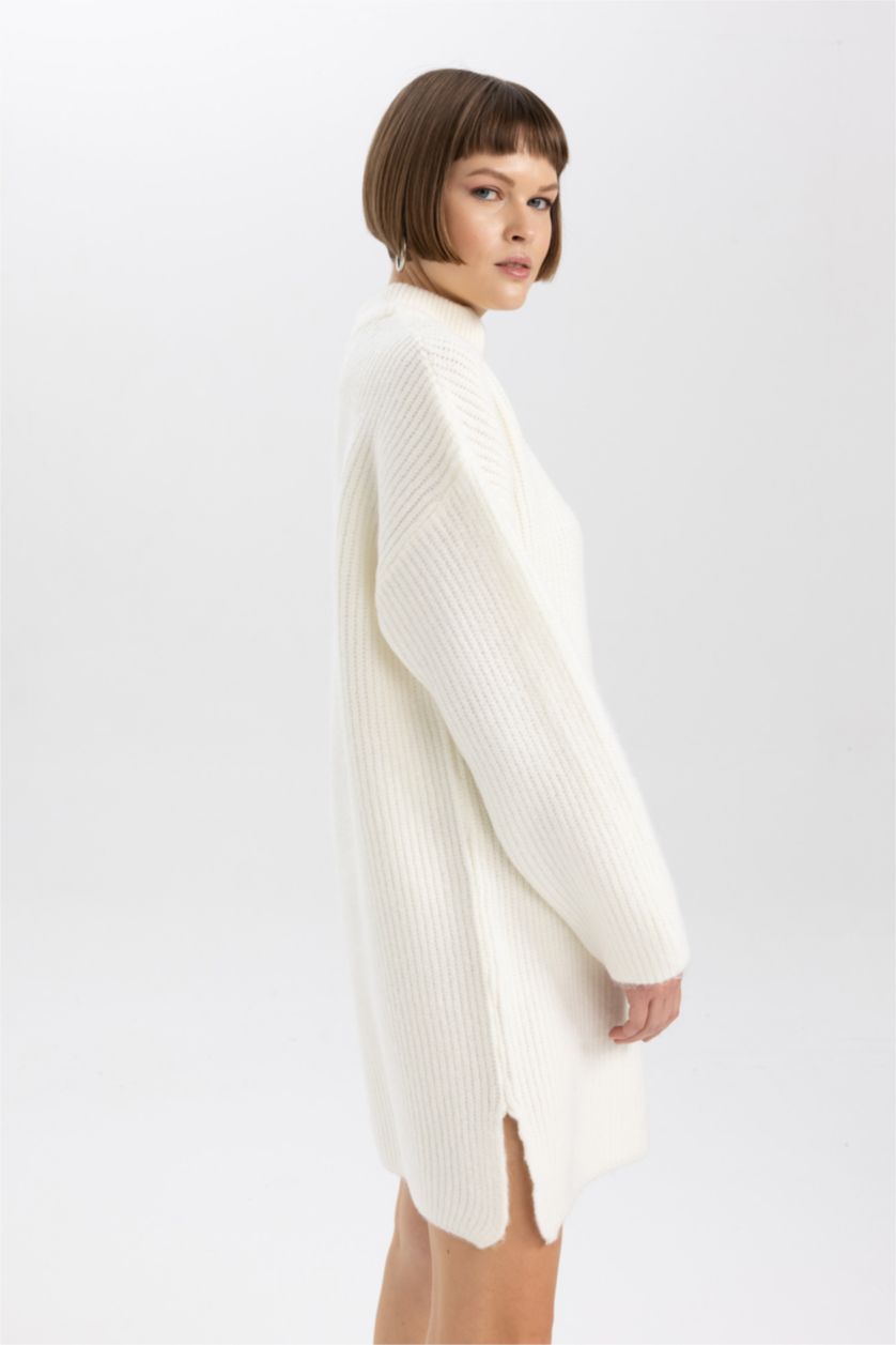 Әйелдерге Меланж Экру релакс пішімі сыдырма ұзын жеңді Көйлек